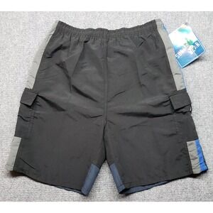 Vintage Seaboard Surf Wear Shorts Mens M Black Gray Swim Polyester 4 Pockets New